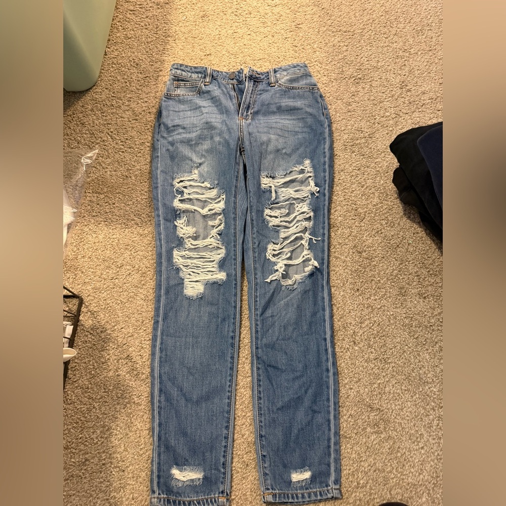 Light Blue Distressed Women’s Jeans - Casual Ripped Denim